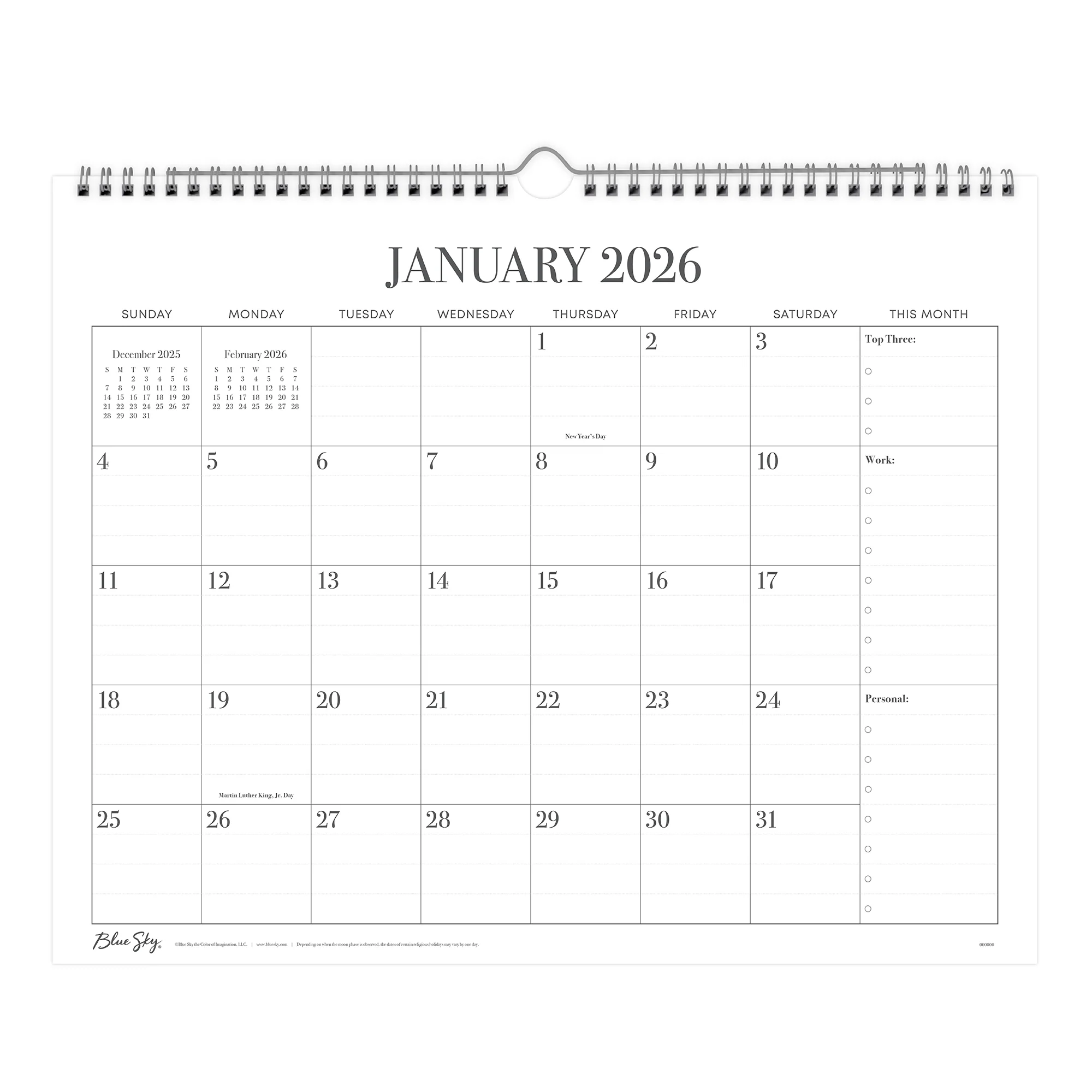 Plan It All 2026 Wall Calendar 15x12 - Image 3